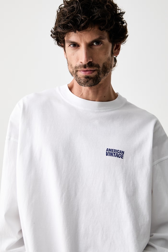 American Vintage longsleeve męski bawełniany biały MGIX02B
