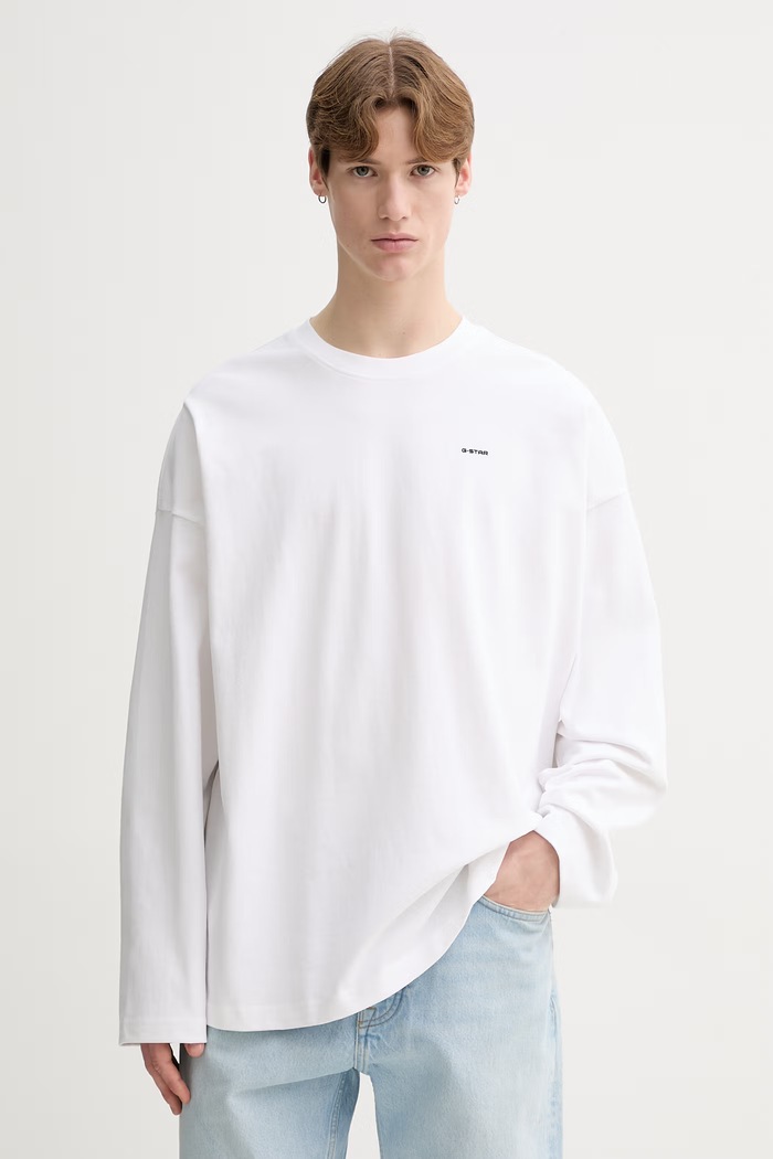 Bavlnené tričko s dlhým rukávom G-Star Heavy jersey oversized relaxed biela D28608.D709