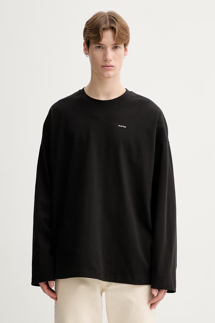 Bavlnené tričko s dlhým rukávom G-Star Heavy jersey oversized relaxed čierna D28608.D709