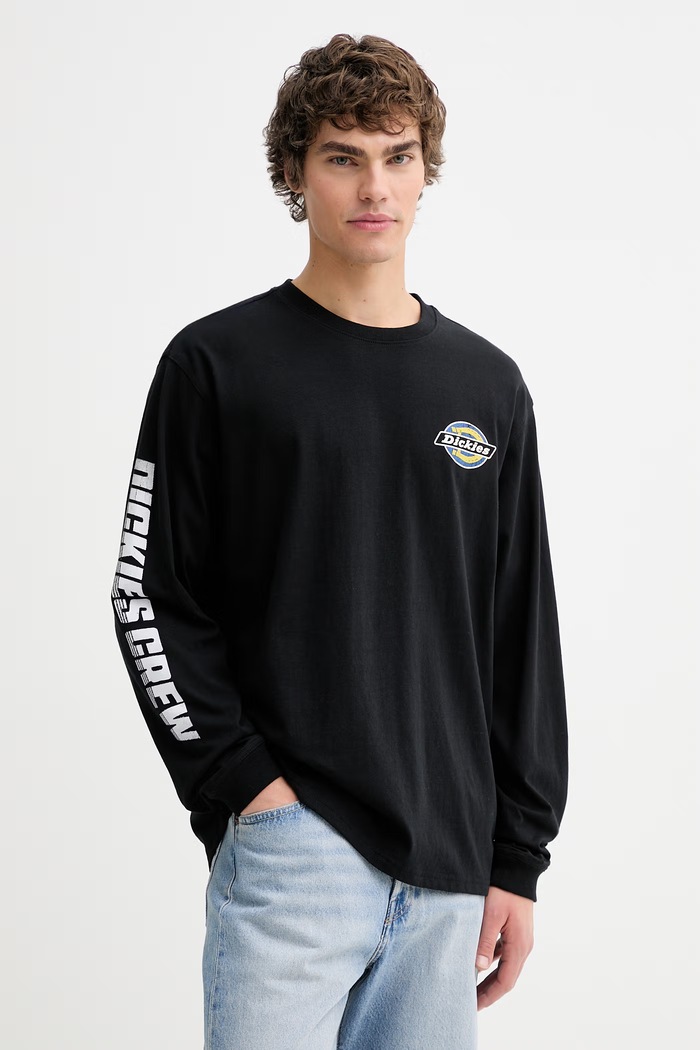 Oblečenie Bavlnené tričko s dlhým rukávom Dickies DK0A8A12BLK1 čierna