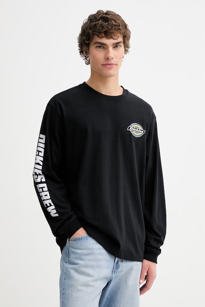 Oblečenie Bavlnené tričko s dlhým rukávom Dickies DK0A8A12BLK1 čierna