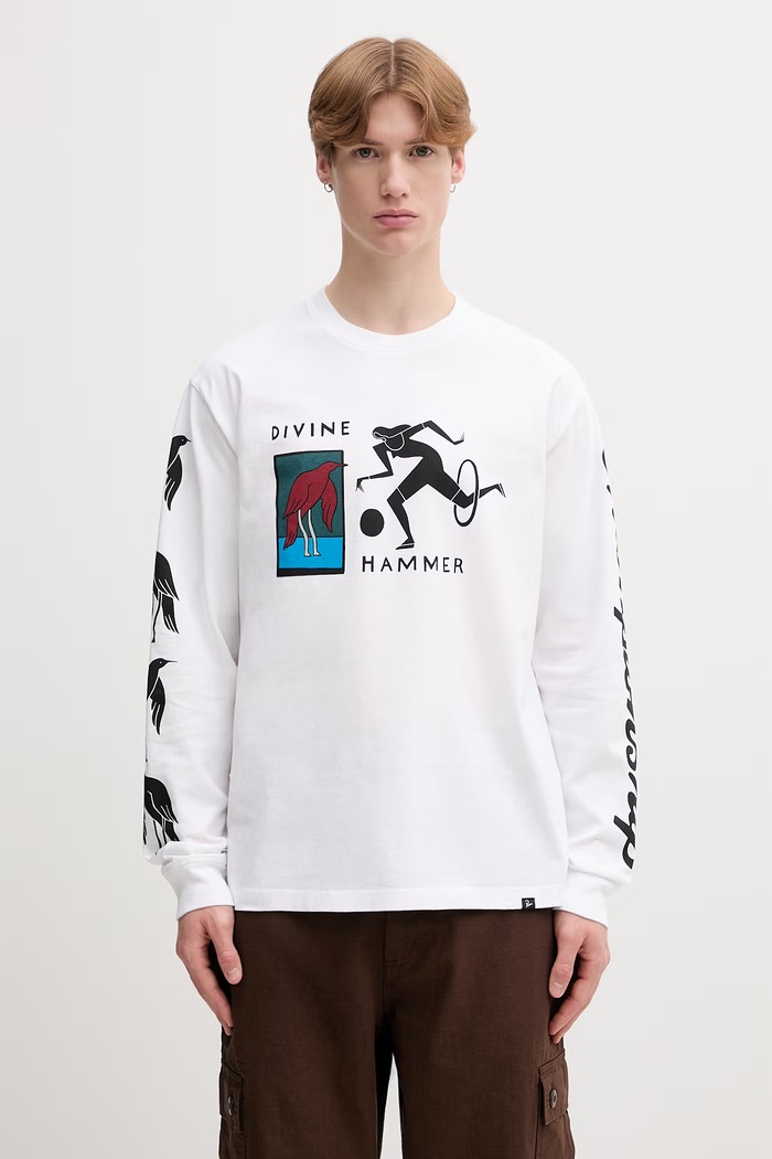 by Parra Divine hammer блуза с дълги ръкави мъжка от памук бял 55345