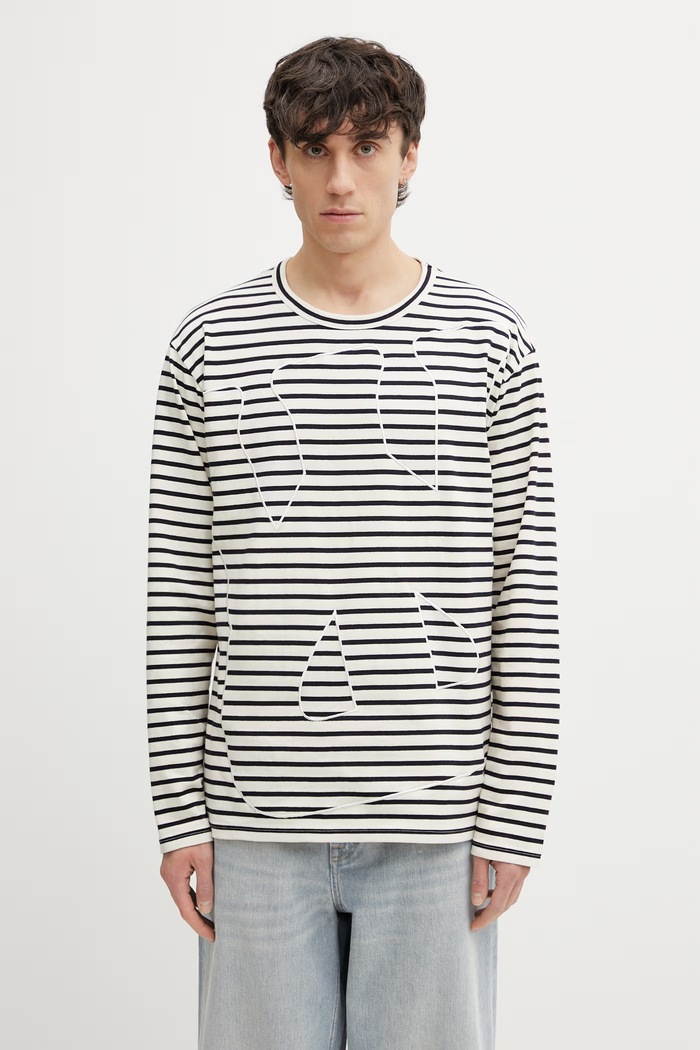 Wales Bonner Crown longsleeve męski bawełniany beżowy MS26JE09.JE02.159