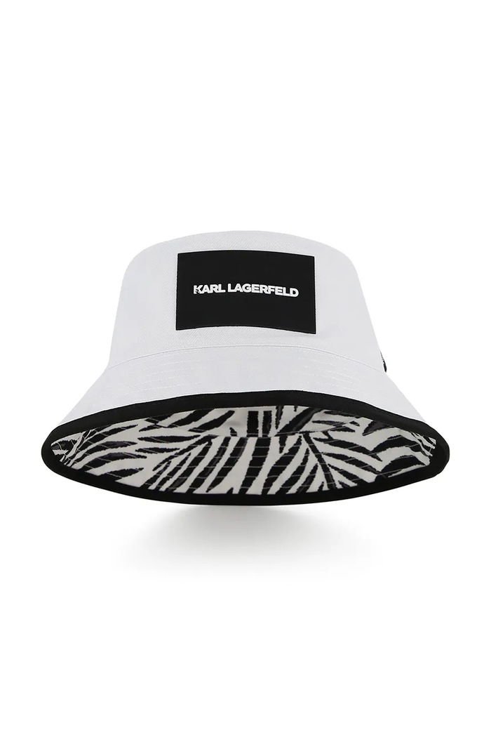 Karl Lagerfeld cappello a doppia faccia in cotone per bambini sovrastampa bianco Z31236