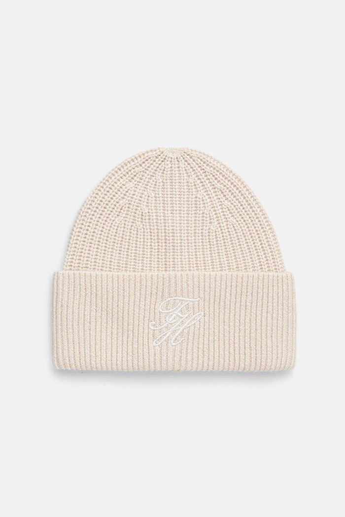 Μάλλινο σκουφί Tommy Hilfiger μαλλί μπεζ AW0AW18515