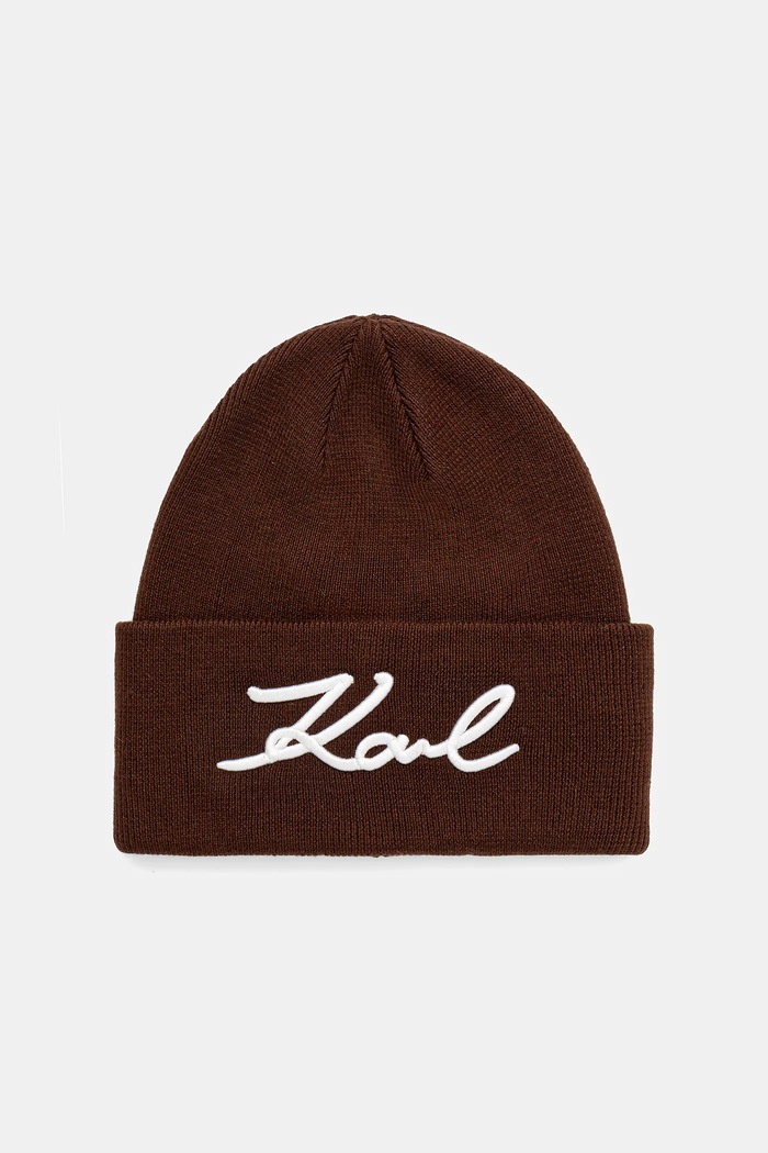 Karl Lagerfeld czapka z domieszką wełny K/SIGNATURE z domieszką wełny brązowy B1W33016