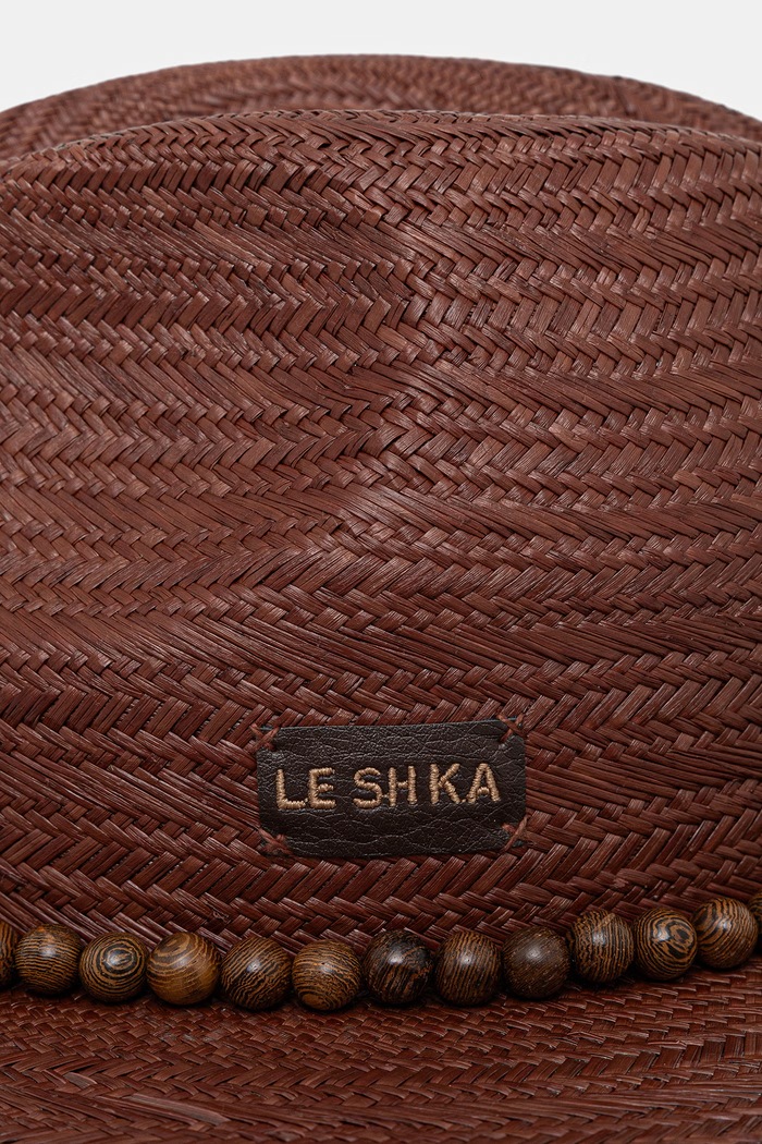 LE SH KA headwear kapelusz słomkowy damski pleciony BrownPanamaFedora brązowy SS26