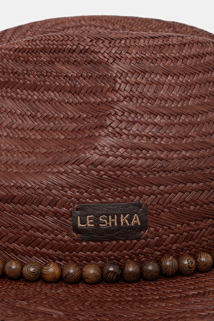 LE SH KA headwear kapelusz słomkowy damski pleciony BrownPanamaFedora brązowy SS26