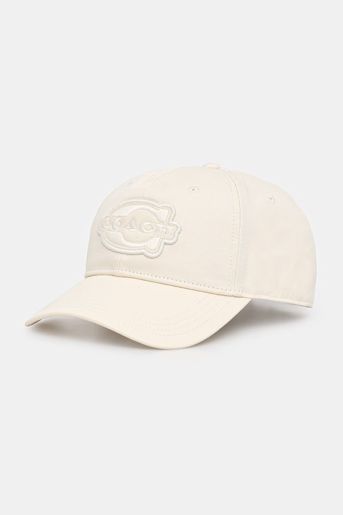 Coach czapka z daszkiem damska bawełniana beżowy 29CCQ59