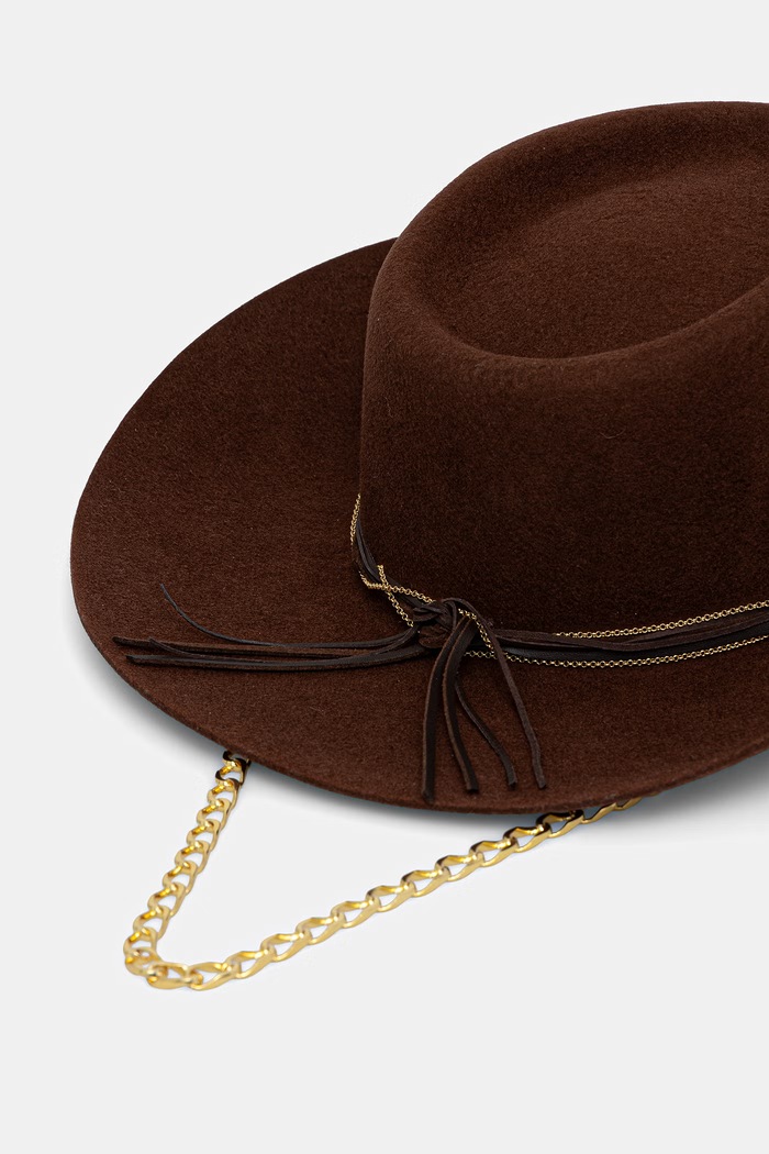 LE SH KA headwear kapelusz z szerokim rondem damski wełniany Brown Cowboy BrownCowboy brązowy