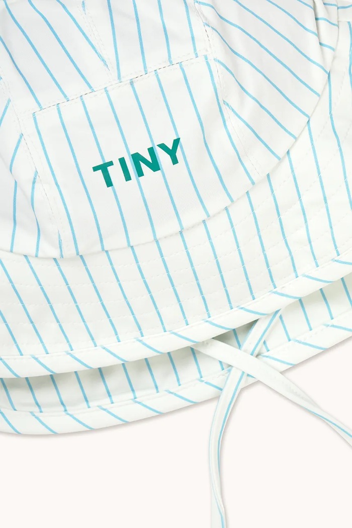 Κοριτσίστικα Παιδικό καπέλο Tinycottons CYAN FINE STRIPES BUCKET HAT SS26.454 λευκό