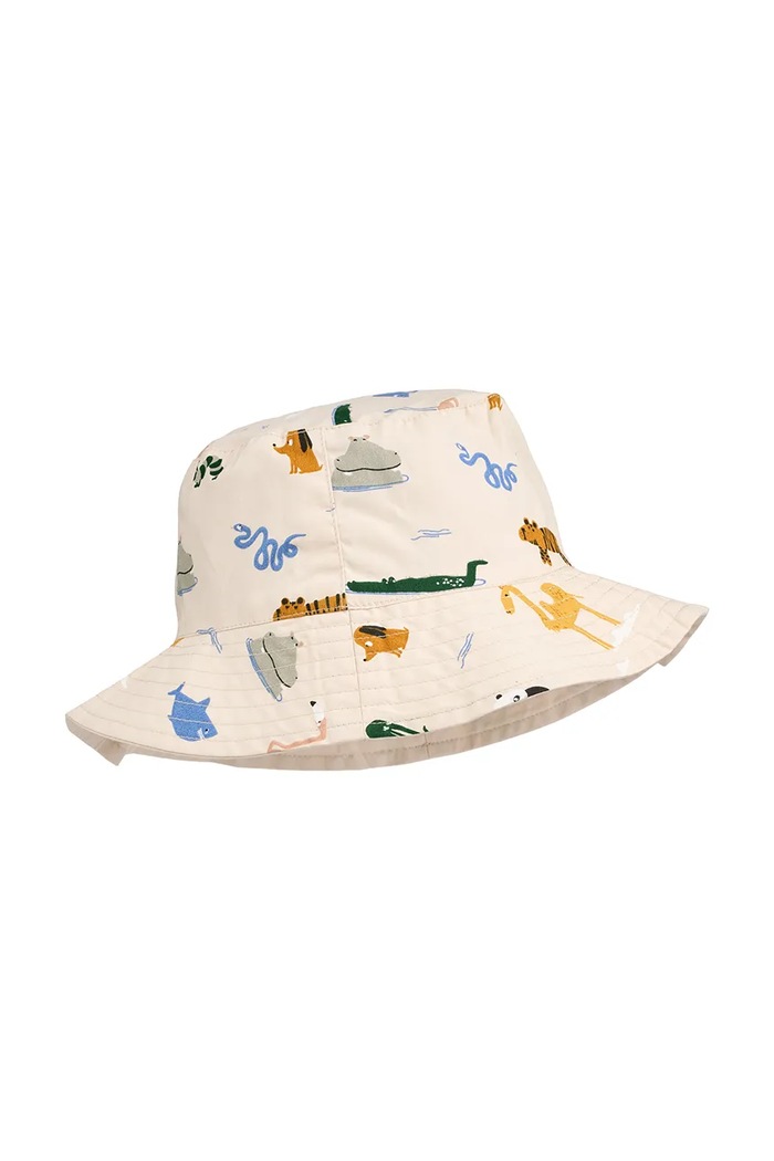 Detský obojstranný klobúk Liewood Damon Reversible Bucket Hat potlač béžová LW19911.PPY2