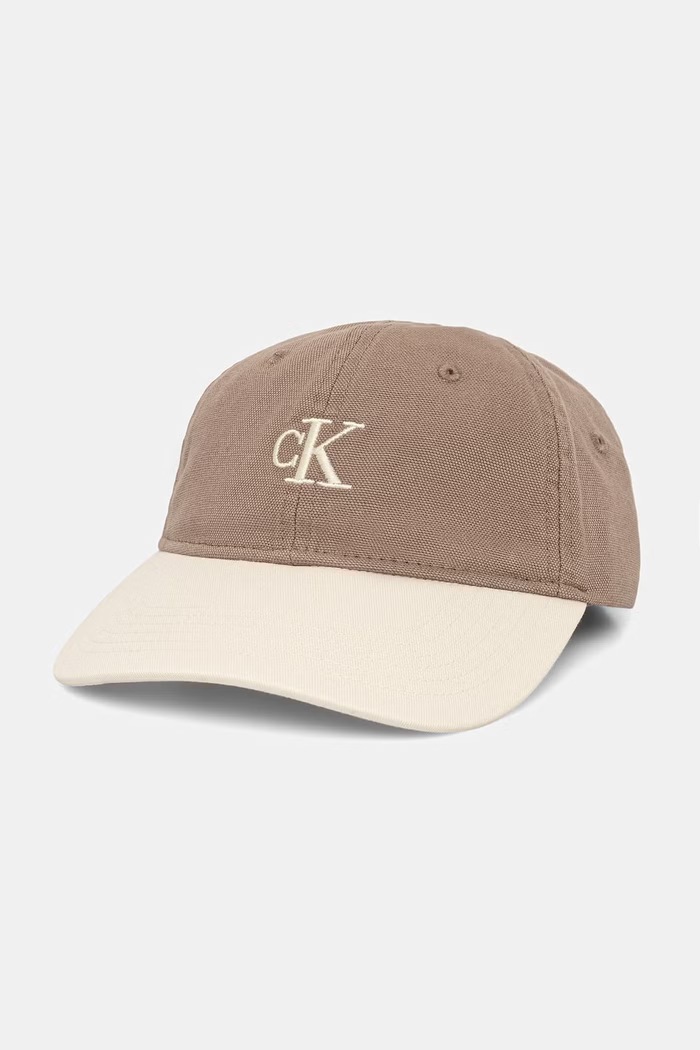 Calvin Klein Καπέλο μπέιζμπολ ανδρικό βαμβακερό μπεζ LV04D5089G