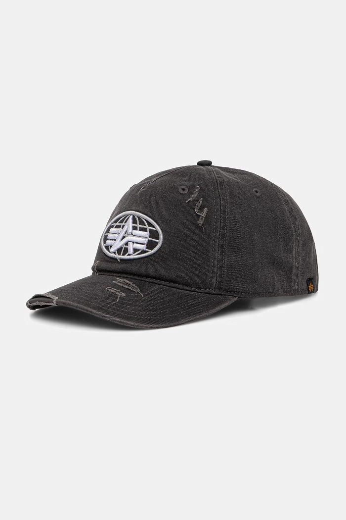 Alpha Industries cotton baseball cap World Acid Cap applique gray 266904