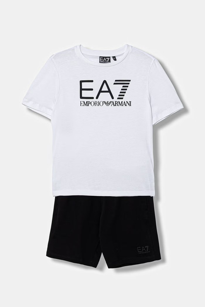 Παιδικό βαμβακερό σετ EA7 Emporio Armani στάμπα λευκό 7B000302.AF10375