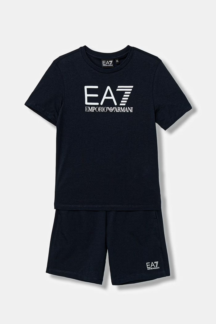 Dětská bavlněná souprava EA7 Emporio Armani pletenina námořnická modř 7B000302.AF10375