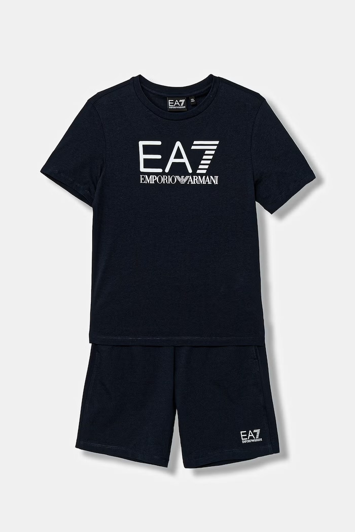 Dětská bavlněná souprava EA7 Emporio Armani pletenina námořnická modř 7B000302.AF10375
