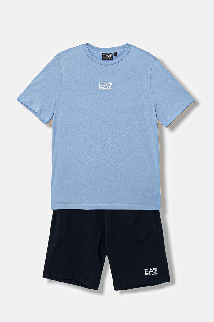 Dětská bavlněná souprava EA7 Emporio Armani potisk modrá 7B000294.AF10378