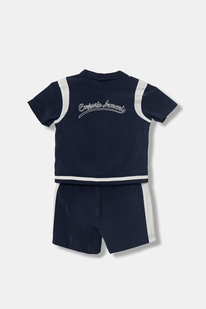 Emporio Armani compleu de zi pentru bebeluși, din vâscoză EB001115.AF20699 bleumarin SS26