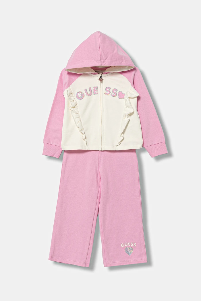 Guess dres bawełniany dziecięcy aplikacja różowy K6RG02.KA6R4.PPY2