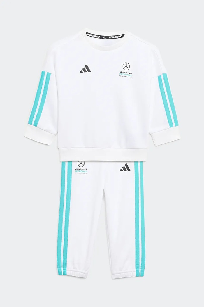 Detská bavlnená tepláková súprava adidas Performance MERCEDES pletenina biela KE5934