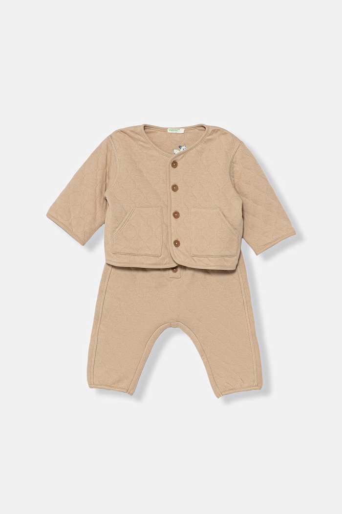 United Colors of Benetton komplet codzienny dziecięcy z bawełną beżowy 3TPMAK01M.W.Stagionale