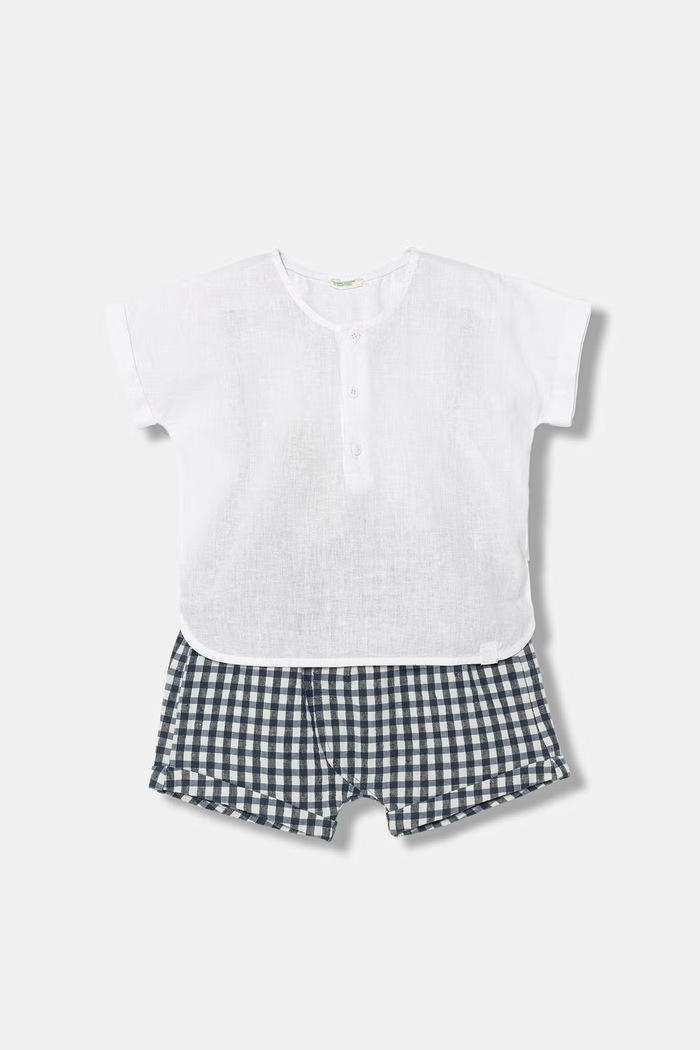 United Colors of Benetton súprava dojčenská s ľanom tmavomodrá 4T06AK003.W.Stagionale