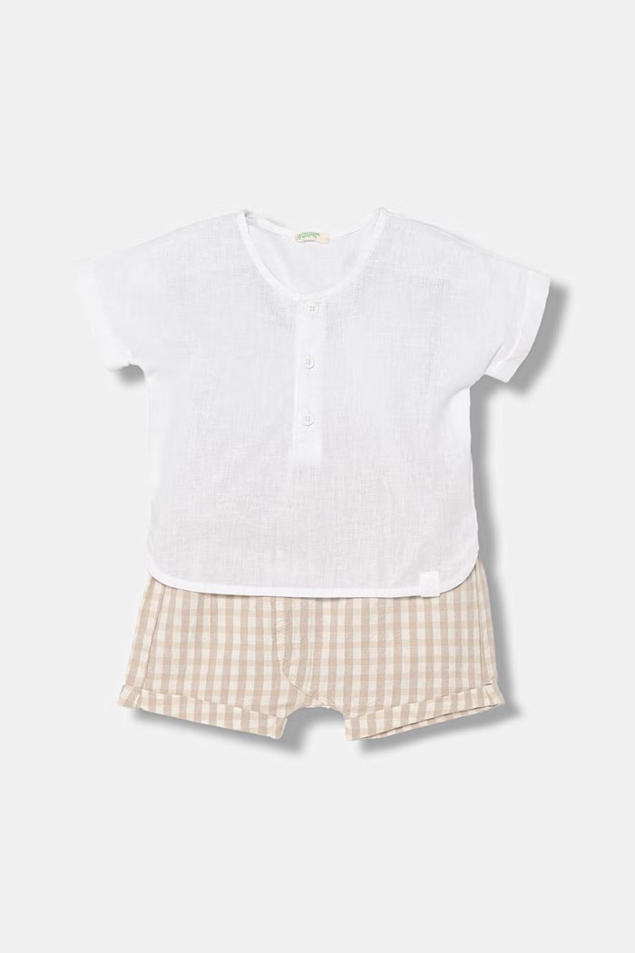 United Colors of Benetton komplet niemowlęcy z lnem beżowy 4T06AK003.W.Stagionale
