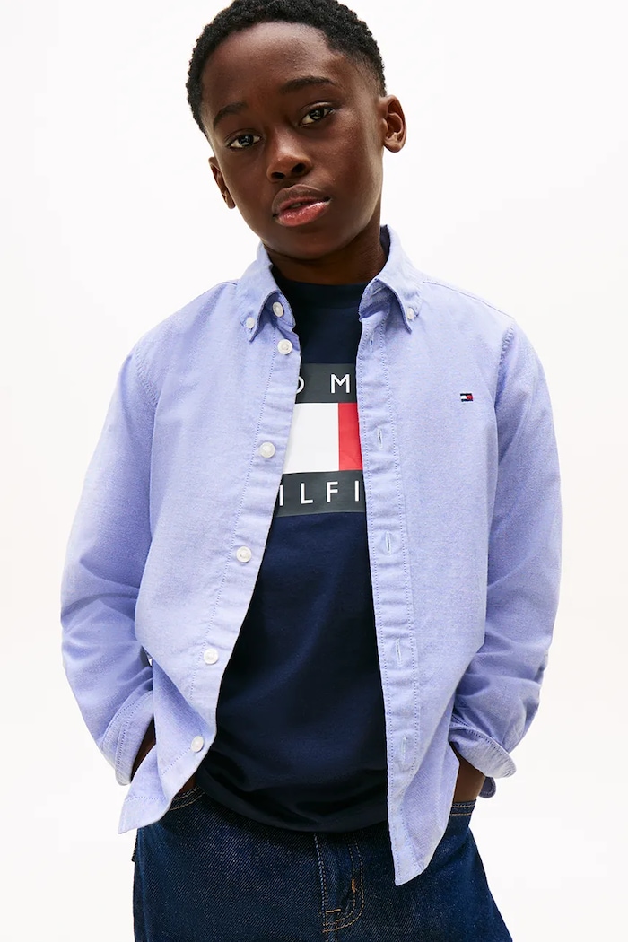 Detská košeľa Tommy Hilfiger s elastanom modrá KB0KB10192.128.176.PPY2