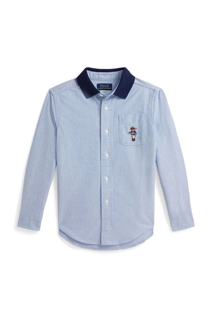Παιδικό βαμβακερό πουκάμισο Polo Ralph Lauren μακρύ μπλε 322A96286001