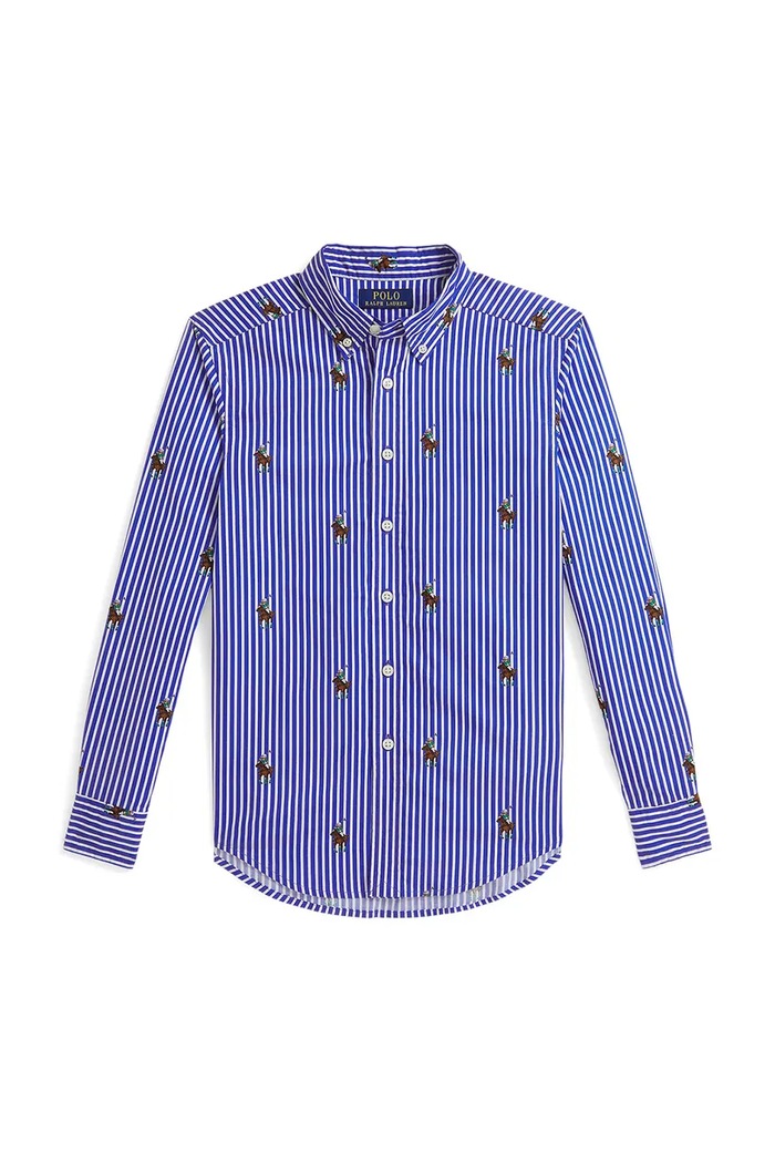 Dětská bavlněná košile Polo Ralph Lauren dlouhý modrá 323A96287001