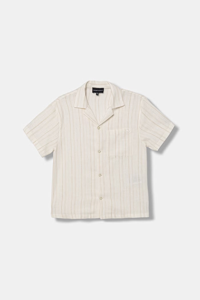 Emporio Armani bluzka koszulowa dziecięca z domieszką lnu beżowy EB000972.AF20969