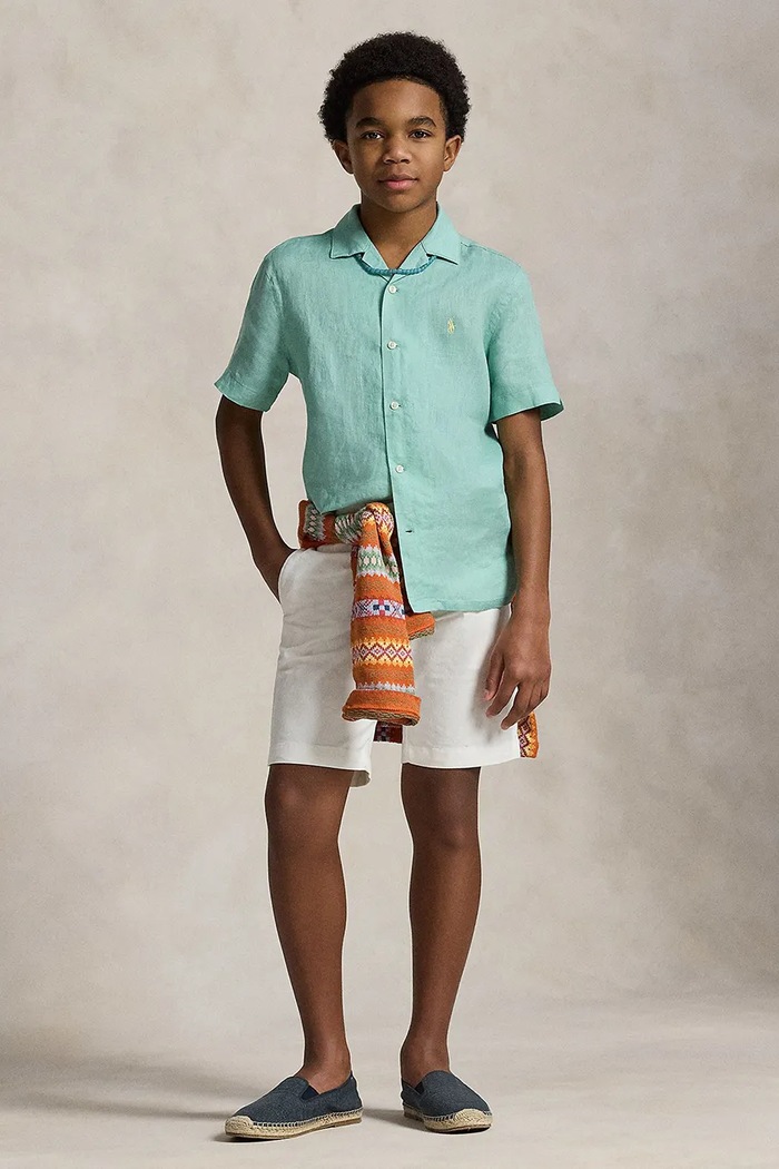 Polo Ralph Lauren detská ľanová košeľa tyrkysová 323964585501