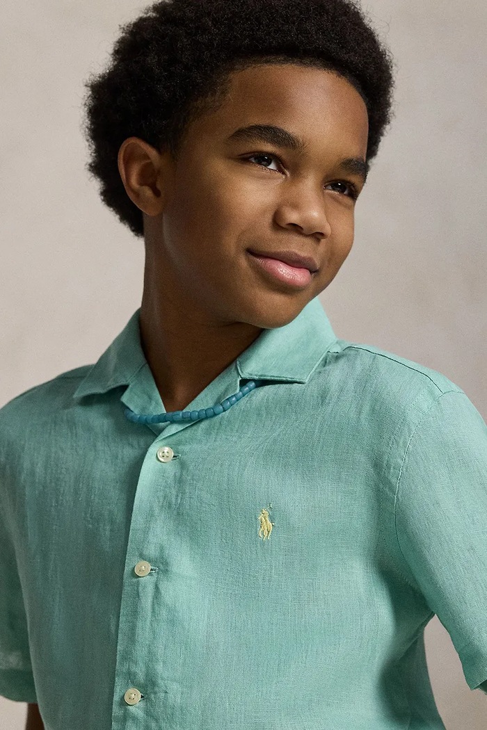 Polo Ralph Lauren detská ľanová košeľa 323964585501 tyrkysová