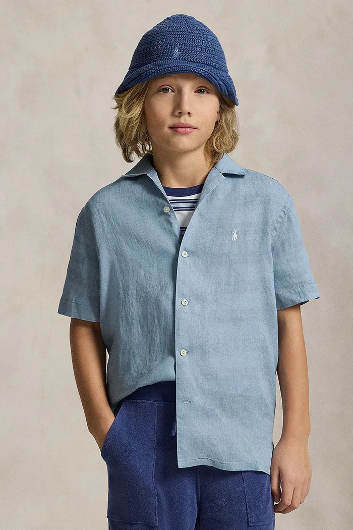 Polo Ralph Lauren Košeľa detská ľanová modrá 323964585502