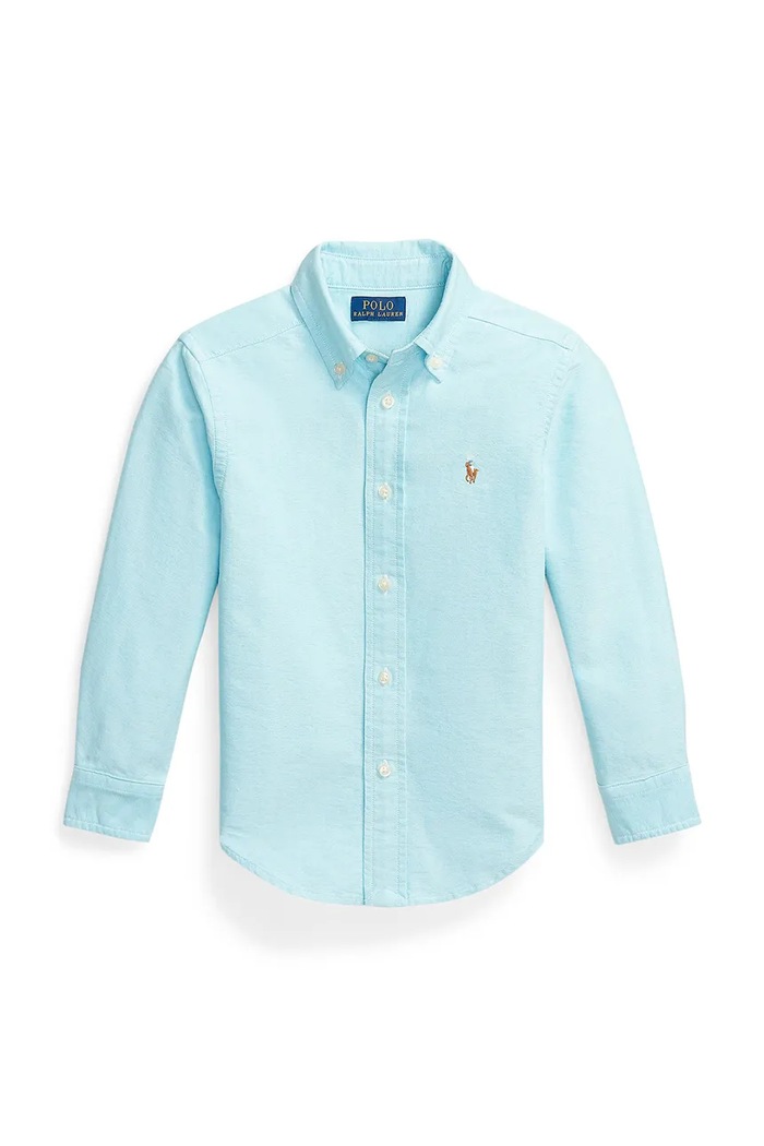 Παιδικό βαμβακερό πουκάμισο Polo Ralph Lauren μακρύ μπλε 322A12748004