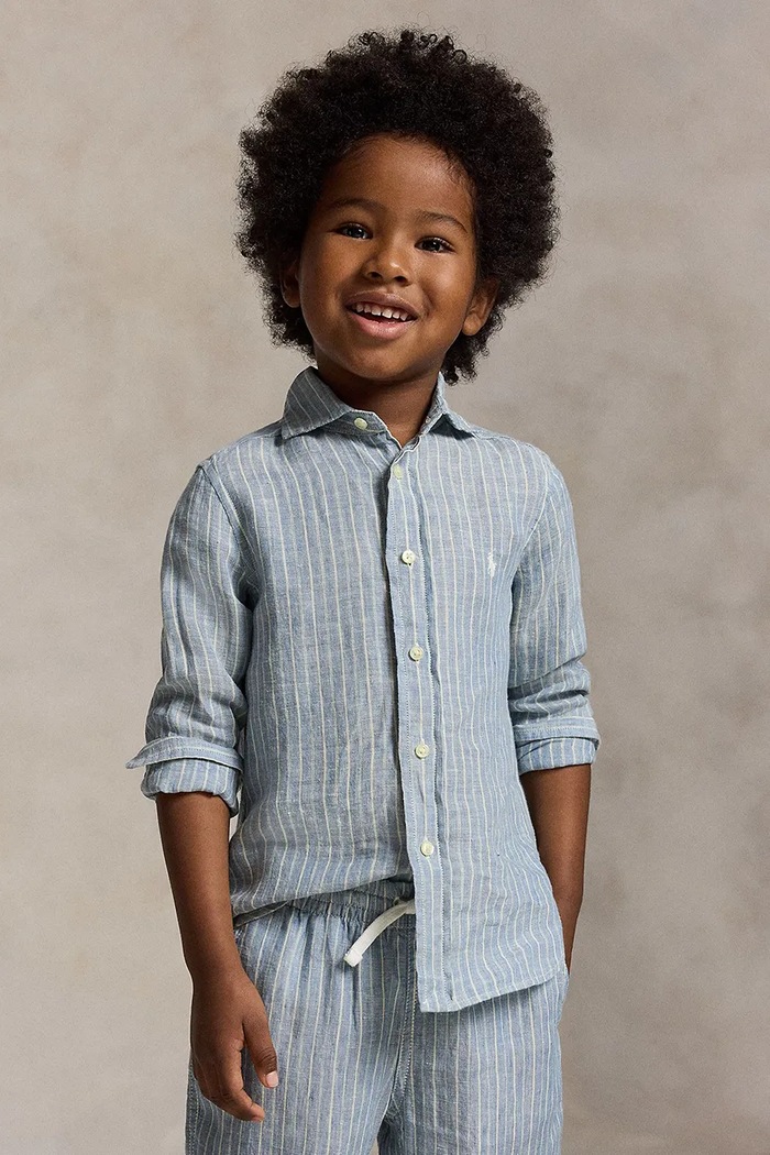 Detská ľanová košeľa Polo Ralph Lauren ľan modrá 322A13343001