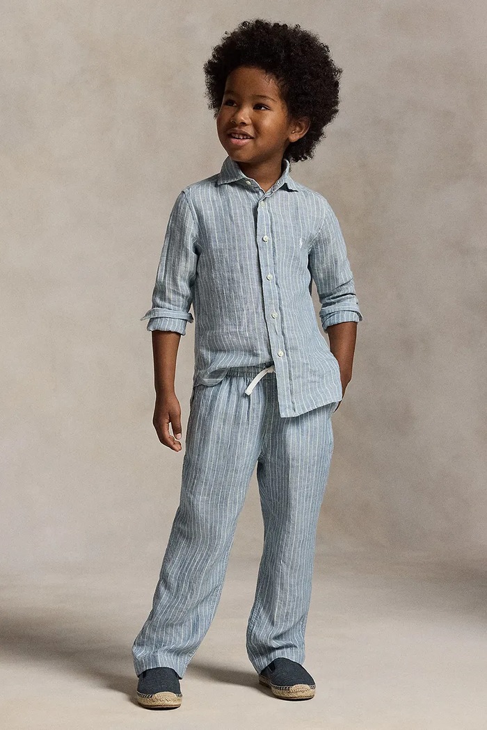 Detská ľanová košeľa Polo Ralph Lauren modrá 322A13343001