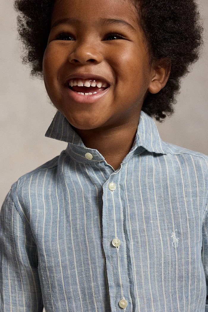 Detská ľanová košeľa Polo Ralph Lauren 322A13343001 modrá