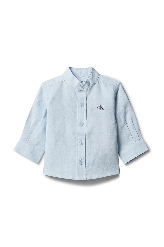 Calvin Klein Jeans dojčenská košeľa s ľanom modrá LVCKSJB45B.PPY2