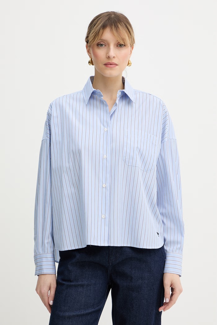 Bavlnená košeľa Weekend Max Mara AUREO pásiky modrá 2615111031600