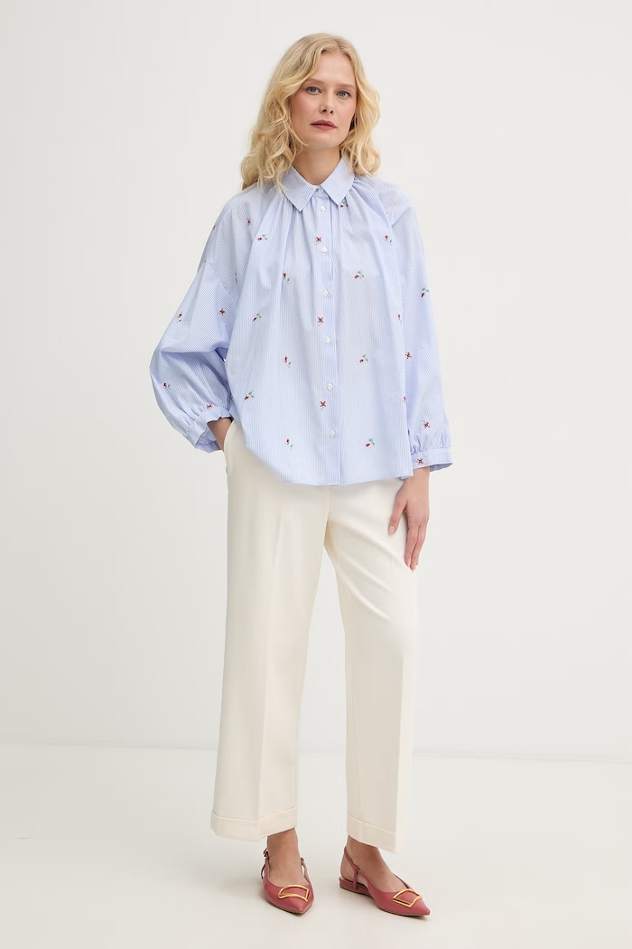 Weekend Max Mara cămașă pentru femei, din bumbac BUTTERFLY 2615111042600 albastru SS26