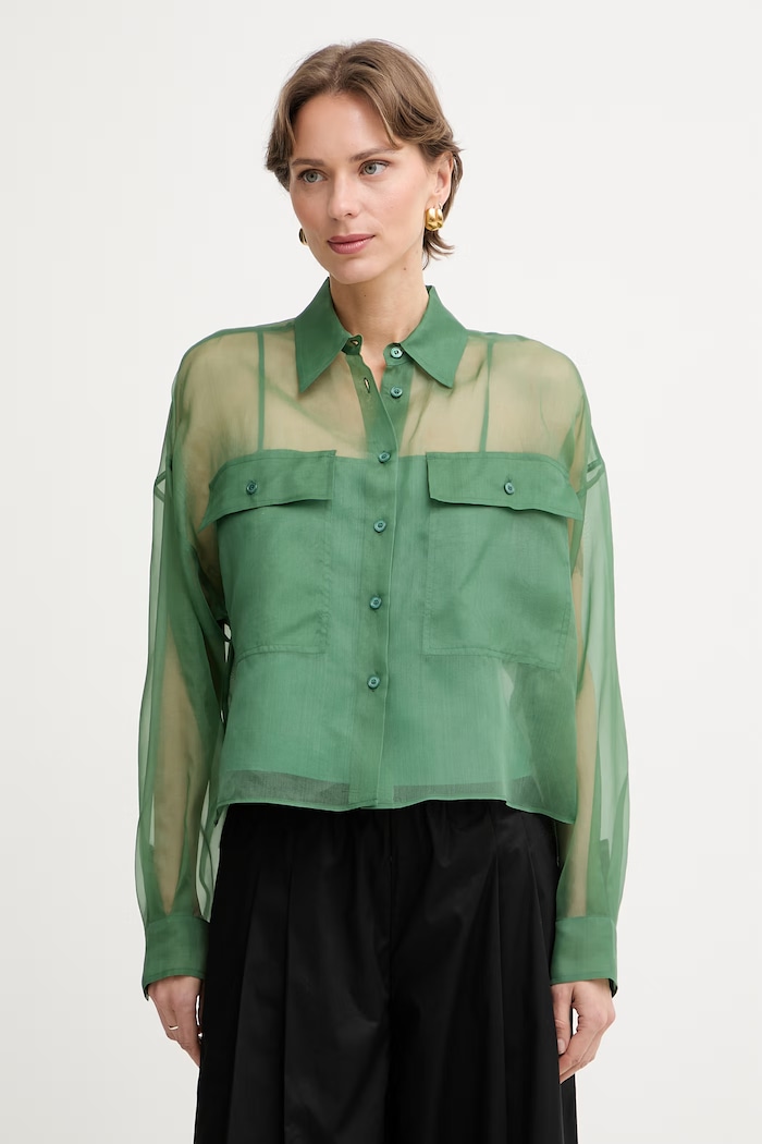 Weekend Max Mara cămașă pentru femei, din mătase COLOMBA verde 2615261012600