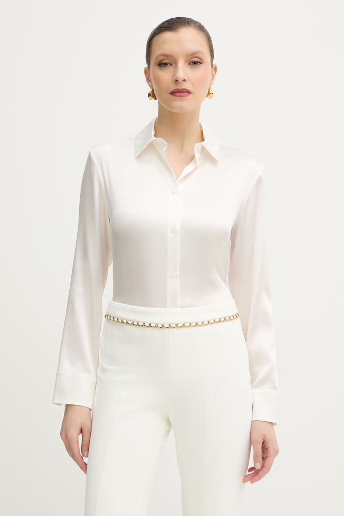 Košeľa s prímesou hodvábu MM by Max Mara QUARTO jednofarebný béžová 2616111047600