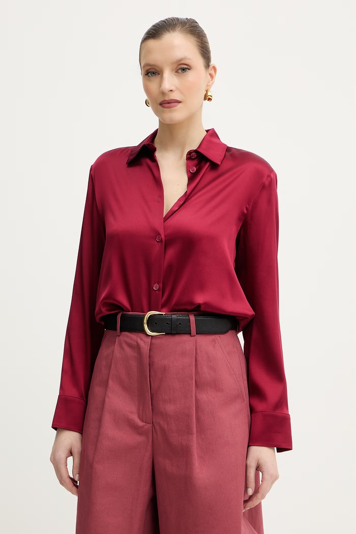 Košeľa s prímesou hodvábu MM by Max Mara QUARTO jednofarebný červená 2616111047600