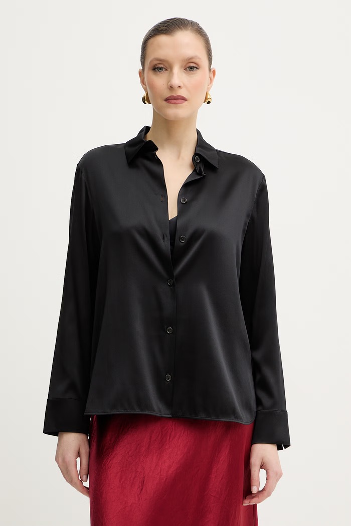 Košeľa s prímesou hodvábu MM by Max Mara QUARTO jednofarebný čierna 2616111047600
