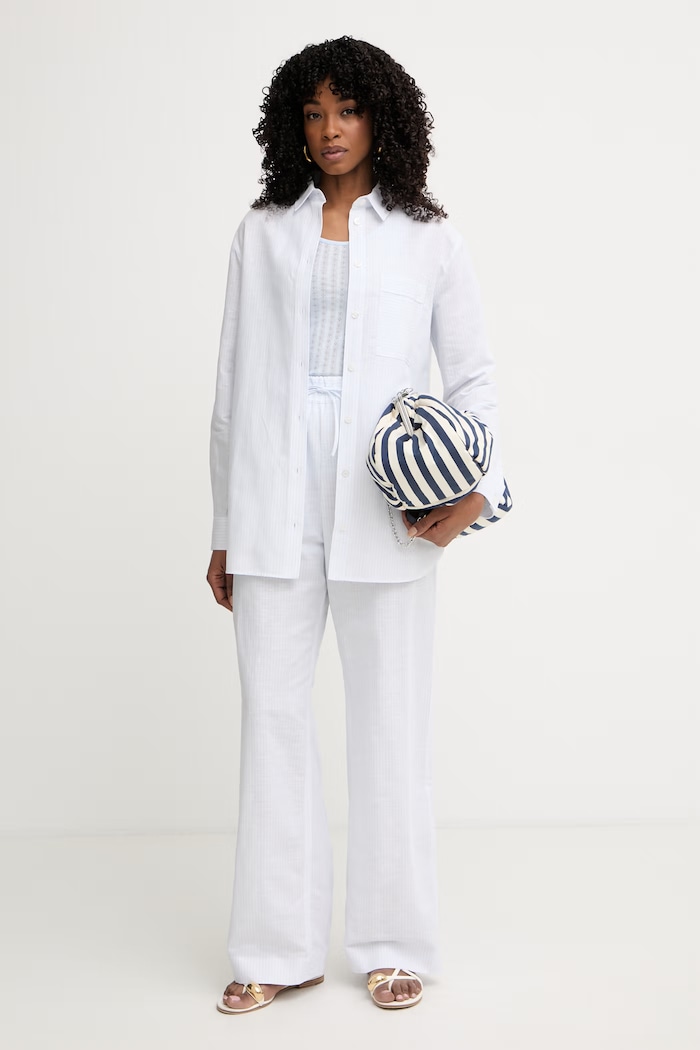 MM by Max Mara cămașă pentru femei cu amestec de in ULULO 2616111018600 alb SS26