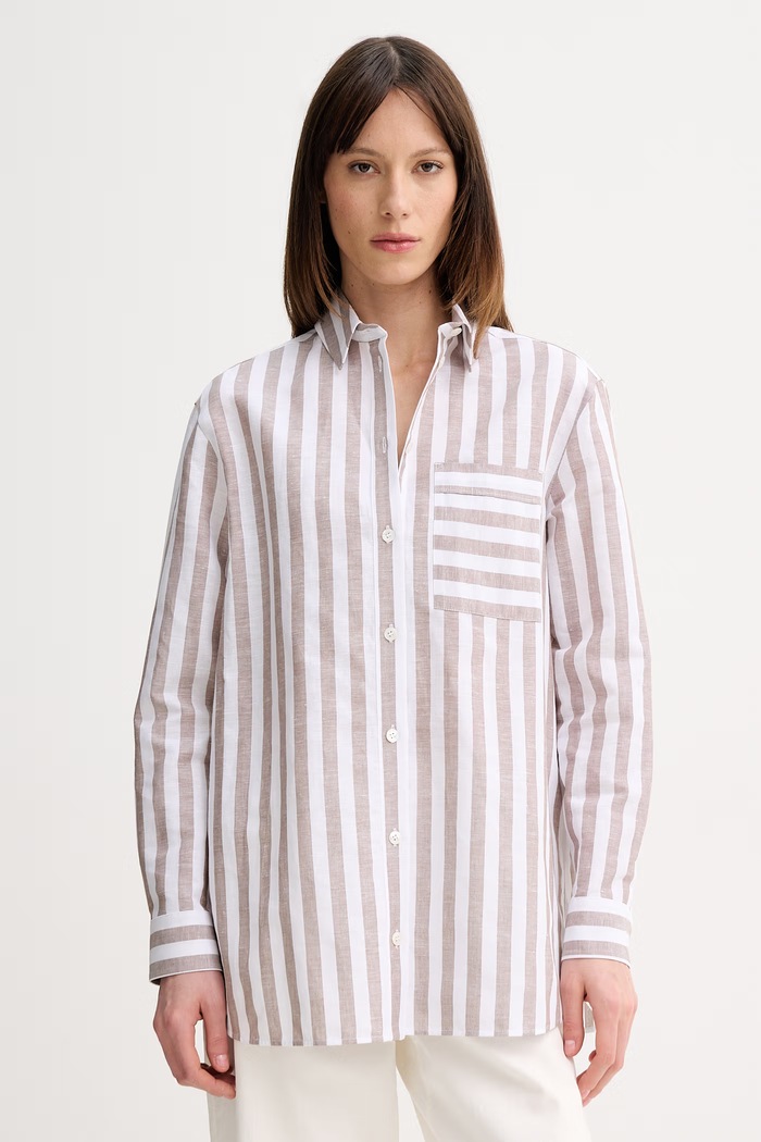 MM by Max Mara dámska košeľa s prímesou ľanu ULULO hnedá 2616111018600