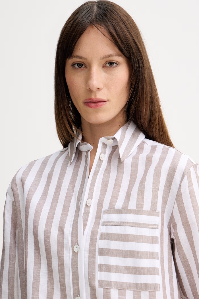 MM by Max Mara dámska košeľa s prímesou ľanu ULULO hnedá 2616111018600
