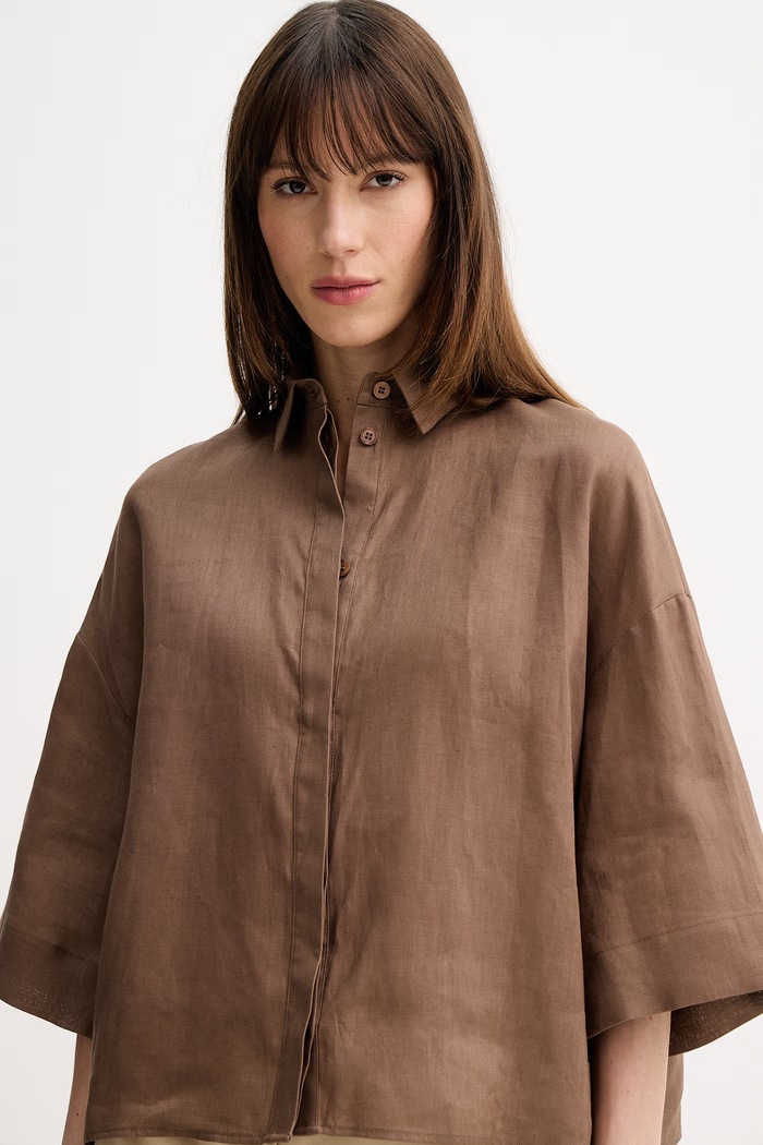 MM by Max Mara košeľa dámska ľanová RITO hnedá 2616111038600